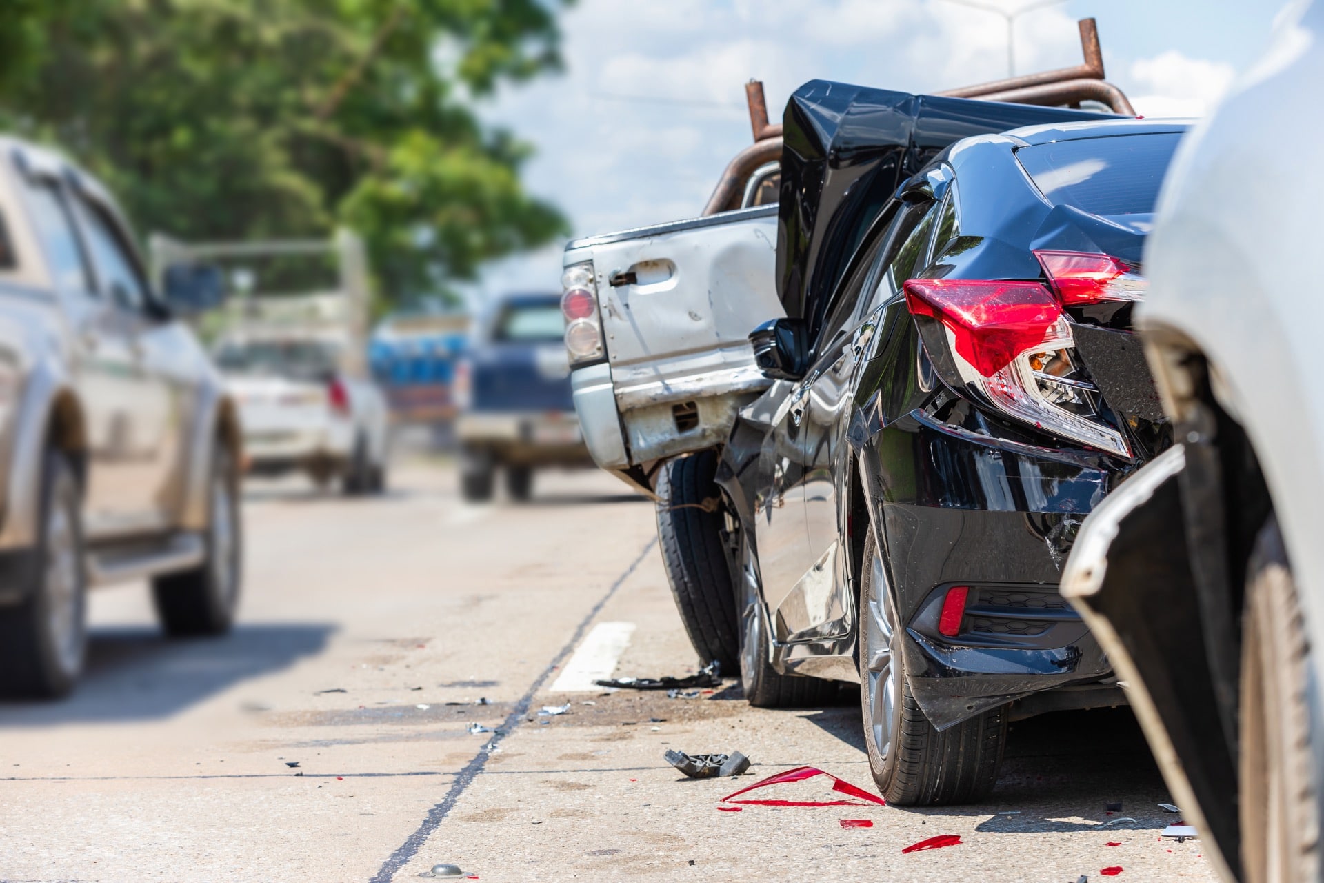 A black car crashed in an accident