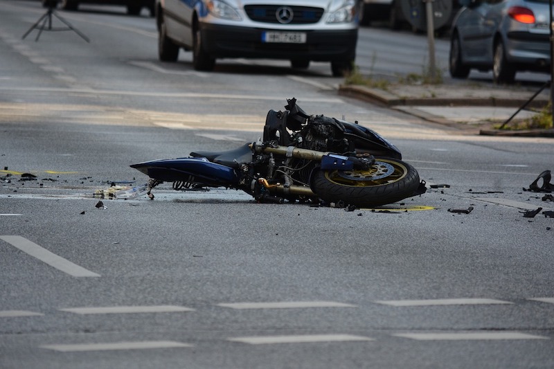 Damaged motorcycle from a crash