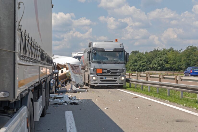 Truck Accident Image Of A Truck In The Rear Mirror